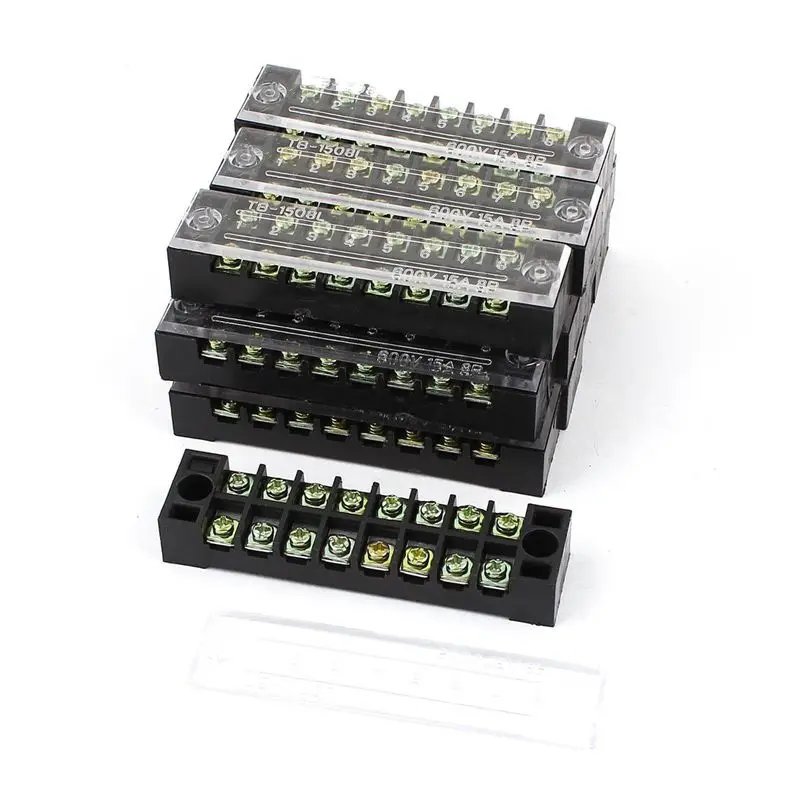 

12 Pcs Plastic Cover Dual Rows 8P Screw Terminal Block Strip 600V 15A