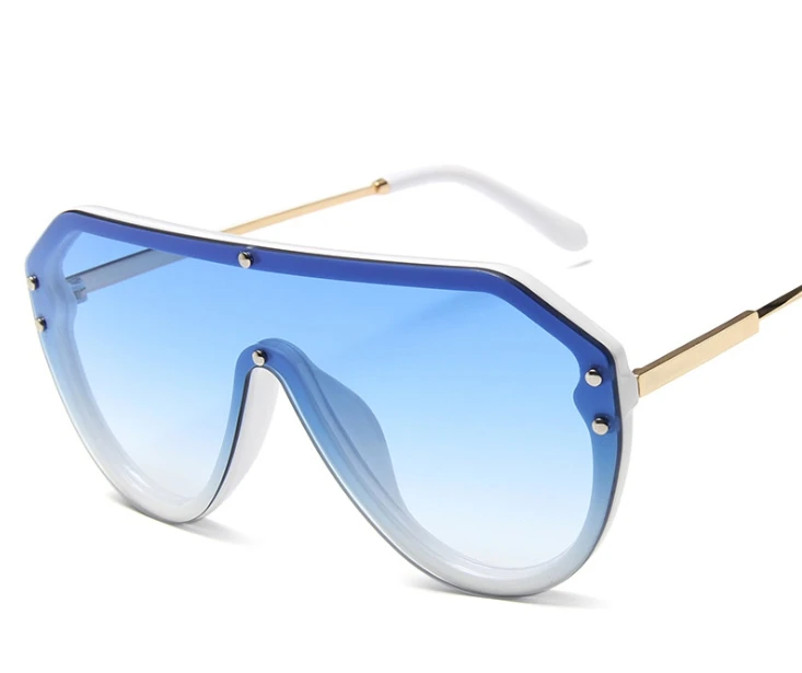 Заклёпка одна линза солнцезащитные очки для мужчин и женщин Модные Оттенки UV400 Винтажные Очки 47987 - Lenses Color: C6 white blue