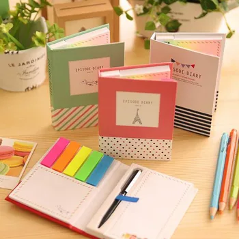 

Korean version small fresh hard shell combinations sticky notes notes this kit retro architecture will stick a pen