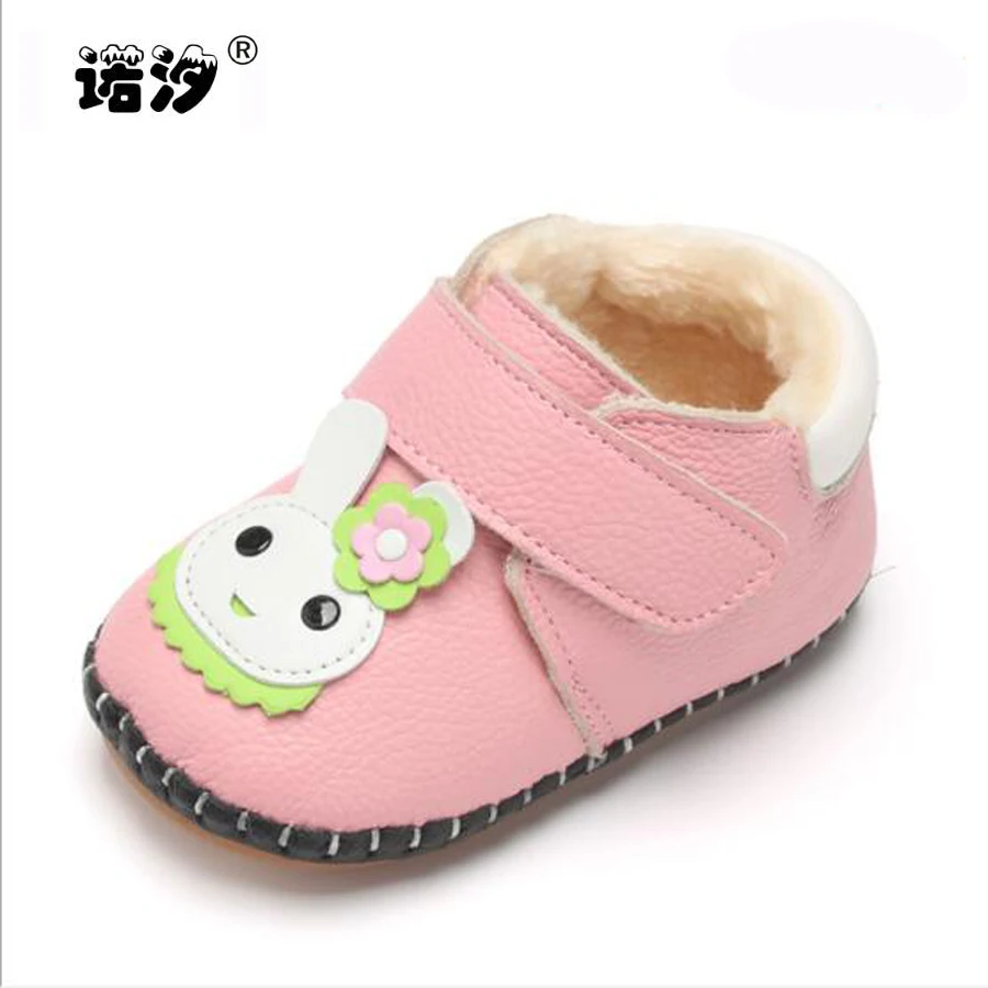 Baby shoes Genuine leather shoes Girls Soft winter plush inside warm