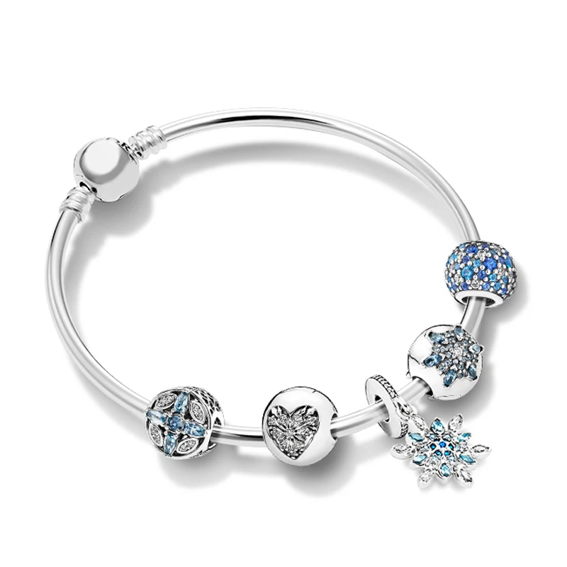 

NEW 100% 925 Sterling Silver New 1:1 Ice Crystal Snowflake Condensed Cream Bracelet Set Charming Fashion Elegant Jewelry Gift
