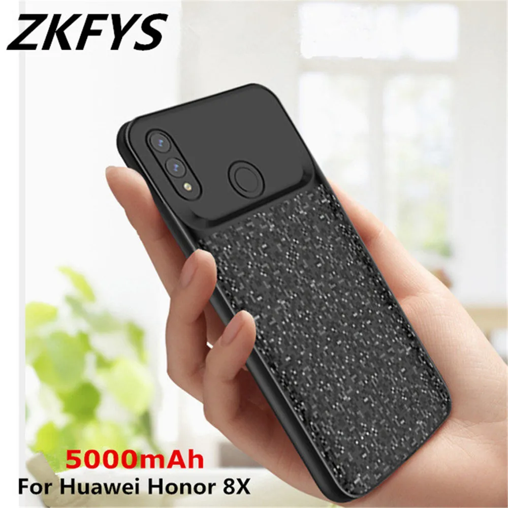 

ZKFYS 5000mAh Ultra Thin Fast Charger Case For Huawei Honor 8X Portable Power Bank Case Back Clip Battery Charging Cover Case