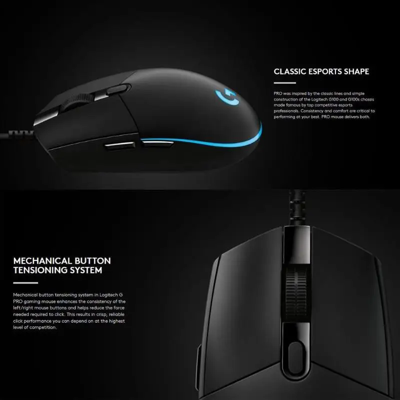 Logitech G Pro Gaming FPS RGB мышь 12000 dpi USB Проводная 6 программируемых кнопок для конкурентной игры для PUBG