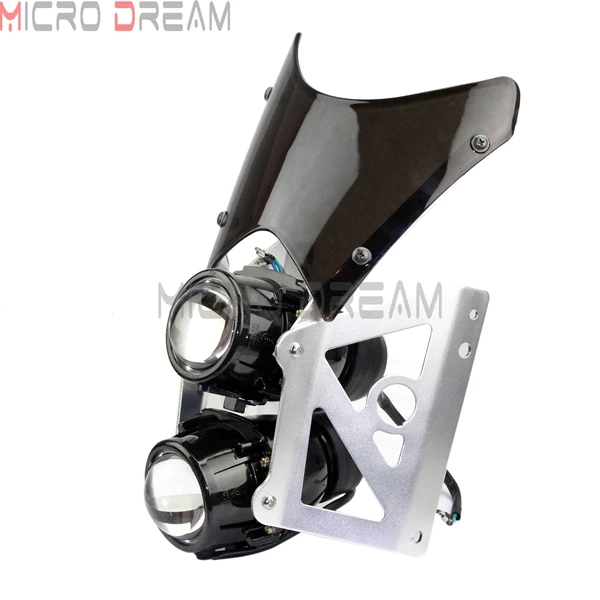 E4 двойной спортивные мотоциклы двойной штабелированный проектор фары w/кронштейн ветрового стекла для KTM Honda Yamaha Streetfighter мотокросс - Цвет: Silver Bracket
