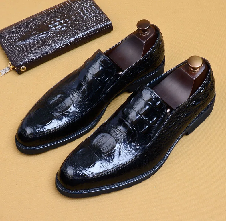 

2019 Crocodile Pattern Fashion Suit Shoes Men Genuine Leather Wedding Office Men's Dress Shoes Casual Oxford Shoes