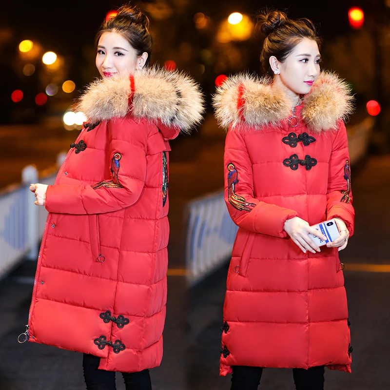 UHYTGF, большой размер, длинный Зимний пуховик, женский, меховой воротник, с капюшоном, Ретро стиль, пуховик, хлопок, теплое пальто, толстая L-5XL, плюс размер, верхняя одежда 737