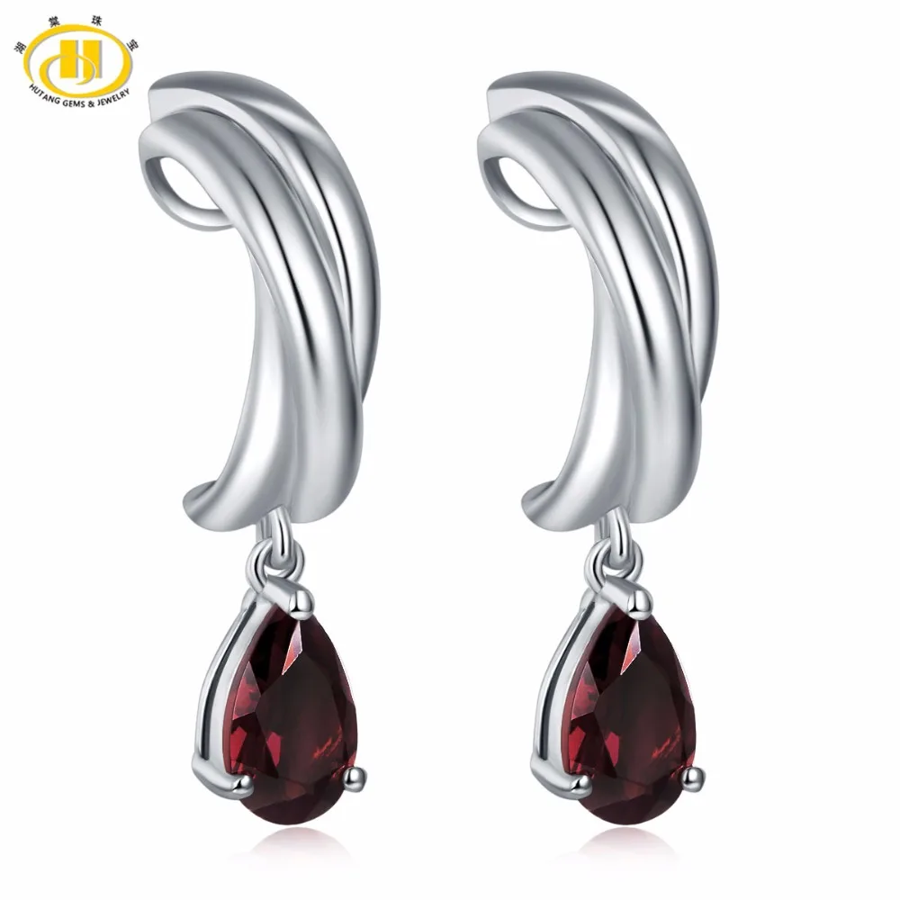 

Hutang Fashion Natural Gemstone Earring Red Garnet Stud Earrings Solid 925 Sterling Silver Fine Jewelry For Women's Party Gift