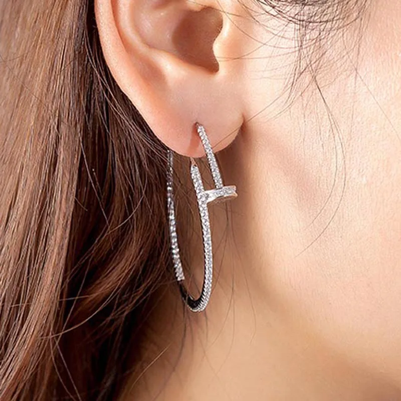 

Red Trees Personalized Nail Shape Big Circle Earrings For Women Real 925 Sterling Silver Earrings Stud Fine Jewellery