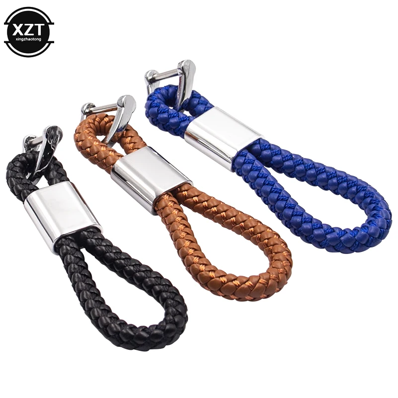 

High Quaility Hand Woven Leather Car KeyChain Horseshoe Buckle Keyring Retro Auto Car Key Rings Holder ForBMW Audi Benz Mazda
