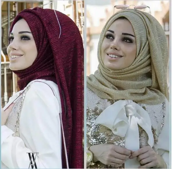 Q3 шарфы блеск плотная shimmer эластичные длинные повязка на голову шарф хиджаб обертывания мусульманские платки