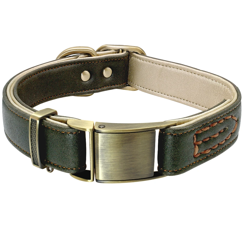 Dog Collar Genuine Leather Dog Pet Collar For Pitbull Durable Adjustable Dogs Collars For Small Medium Dogs Green Red Brown - Цвет: Green