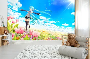 

[Self-Adhesive] 3D Hatsune Miku Tulip Flower Field 24 Japan Anime Wall Paper mural Wall Print Decal Wall Murals