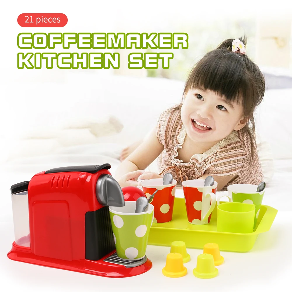 

21Pcs Simulation Coffeemaker Pretend Play Toys Educational Kid Kitchen Set Fun Miniature Toys for Children