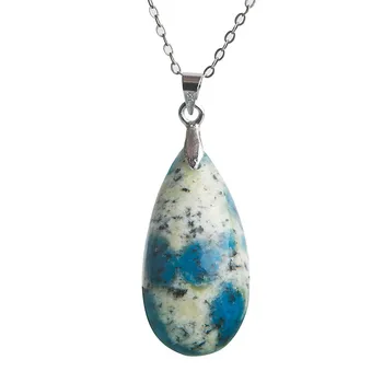 

Natural K2 Jas per Granite Azurite Crystal Pendant Woman Lady Necklace Water Drop Bead Natural Stone Pendant