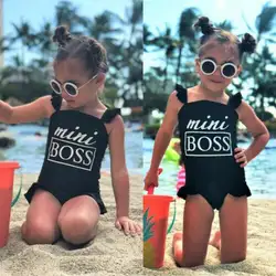Emmababy Брендовая детская одежда для маленьких девочек для малышей Черный купальник плавательный костюм ванный комплект милые с принтом букв