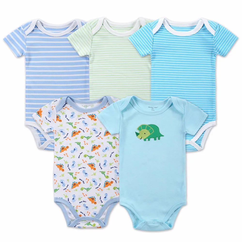 

5pcs/set , 100% 0-12M Newborn Baby Boy Girls Rompers Short Sleeve Cotton Print Baby Clothing Romper
