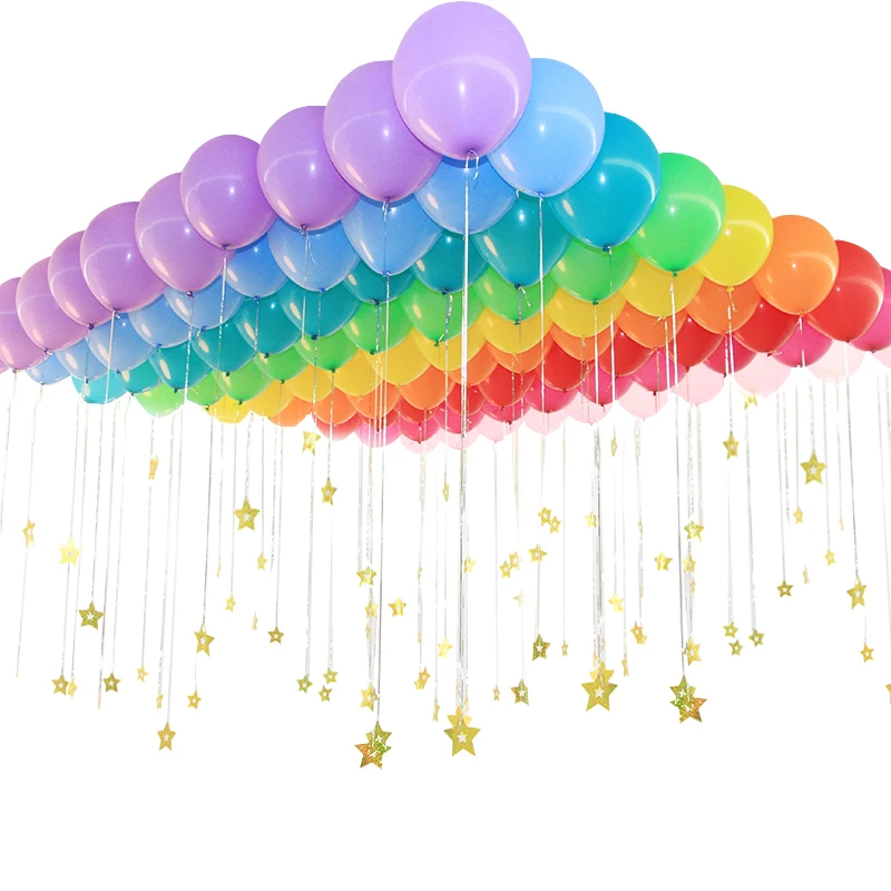 

100pcs/set Ribbon+Stars Card Laser+Balloon Pendant Wedding Marriage Ballon Decoration Valentine 's Day Gold Silver Purple Blue