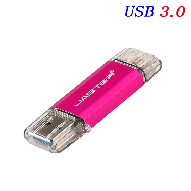 Pink JASTER OTG usb флеш-накопители USB 3,0& type-C& Micro usb 128 Гб 64 ГБ 32 ГБ 16 ГБ 8 ГБ 4 Гб флешки Двусторонняя Флешка - Цвет: Pink