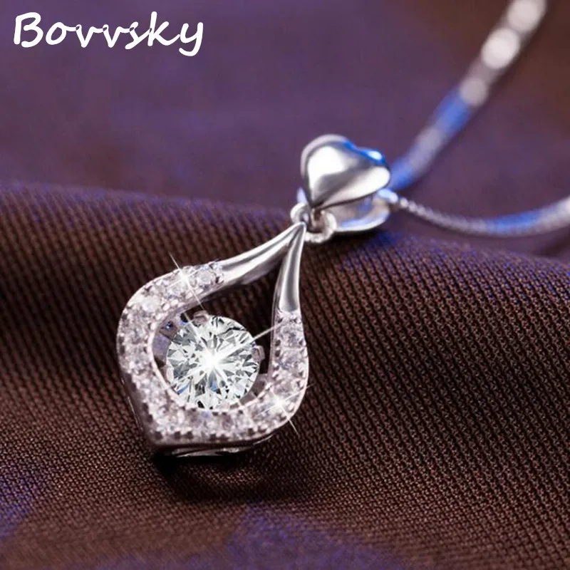 

Bovvsky silver color heart Necklaces for Women with Natural stone crystal Dancing Stone Silver color Chain Necklace Best Gift
