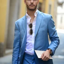 Летний Повседневный стильный синий мужской костюм из 2 предметов(пиджак+ брюки+ галстук), мужской пиджак для выпускного вечера, жених, Trajes De Hombre, блейзер для свадьбы 197