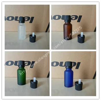 

20ml frosted clear/green/brown/blue glass bottle with black anti-theft plastic screw cap,essential oil bottle.