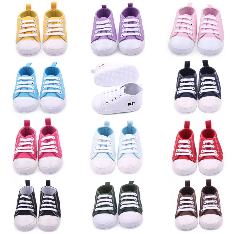 Холст Классические спортивные кроссовки для новорожденных Для маленьких мальчиков девочек сначала ходунки обувь для новорожденных