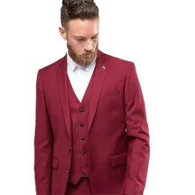 Красивые бордовые смокинги для жениха, 3 предмета, костюмы для свадьбы, выпускного вечера, для мужчин, для ужина, официальные мужские костюмы, пиджак+ жилет+ брюки