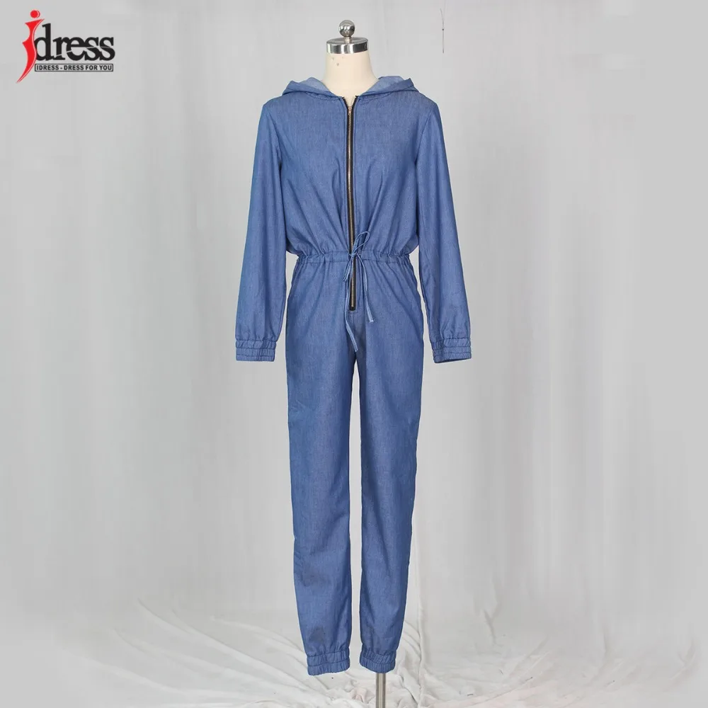 Hambelela 2018 Latex Casual Jeans Deep V Neck Long Sleeve Women Denim Jumpsuit Zippers Pockets Autumn Ladies Overall Jumpsuit (2)