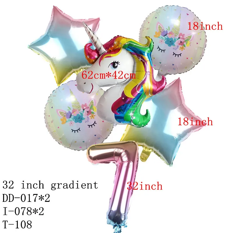 Hdbfh 6 шт./лот 32-дюймовый градиентная расцветка; Высота номер Единорог алюминий воздушный шар детские праздничные воздушные шары для украшения дня рождения - Цвет: 7
