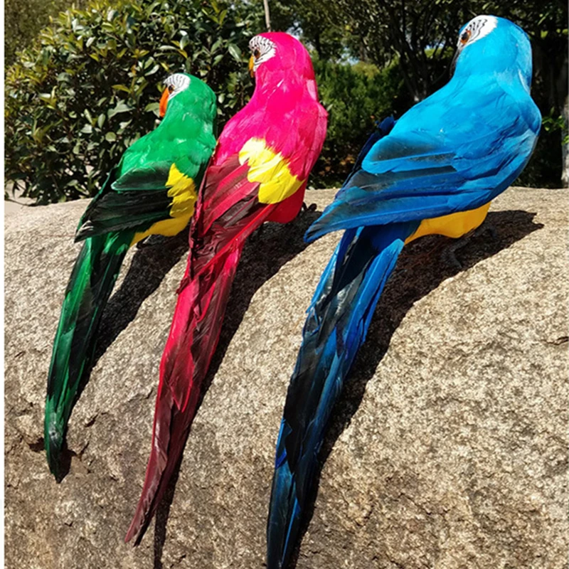 

45cm Artificial Parrot White & Colorful Real Feather Fake Bird Garden Bird Home Decoration for Yard Park Car Wedding Party Decor