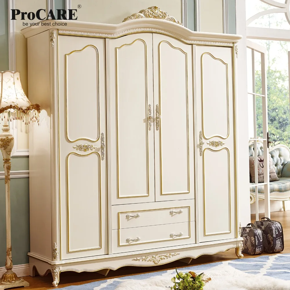 luxury European and American style bedroom furniture quality 4 doors wardrobe closets