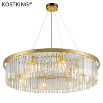 

Gold crystal chandelier living room round European creative personality room hall of the post-modern simple atmospheric restaura