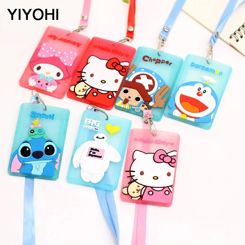 

YIYOHI Cute Chi's Stitch Hello Kitty Bank Credit Card Holders Unisex PVC Neck Strap Card Bus ID Holders Identity Badge Lanyard