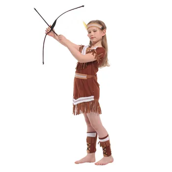 

2019 New Cute Indian Princess Performance Suit for girls Kids Party Fancy Dress Parties Children Performance Dress Brown Pretty