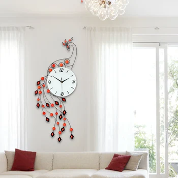 

Fashion Peacock Wall Clock Modern Design Europe Living Room/Bedroom Mute Wall Watch Big Home Decor Clock Wall Metal Wall Clocks
