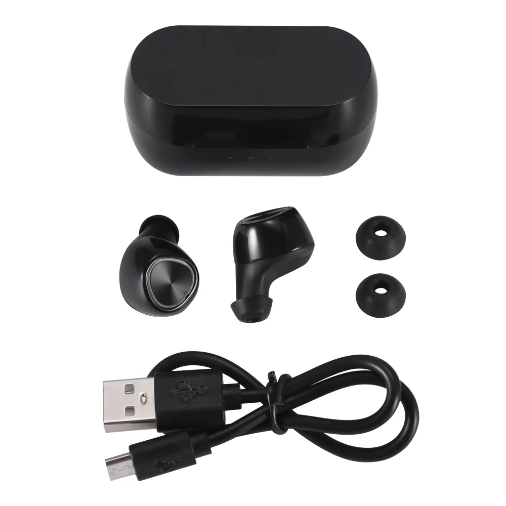 black Мини Модные беспроводные наушники-вкладыши Bluetooth портативные спортивные беспроводные наушники Bluetooth 5,0 стерео с зарядным чехлом 200mA - Цвет: black