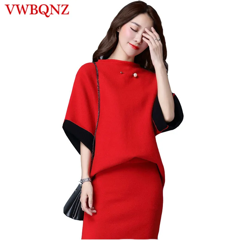 

Fashion 2018 New Young Women's Sweaters Knit Suits Korean slim pullover Tops+Skirts 2 pieces sets Women's Sweaters Clothing Sets