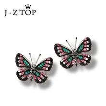 JZTOP милые Кристальные серьги-гвоздики с бабочкой, разноцветные Кристальные серьги для женщин, изысканные ювелирные изделия Букле д 'Орель, подарки