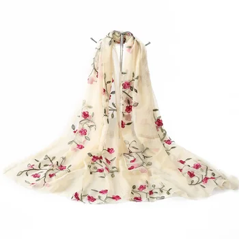 

INDJXND 2020 Embroidery Brand Women Scarf Spring Summer Silk Scarves Shawls and Wraps Lady Pashmina Beach Stoles Hijab Foulard