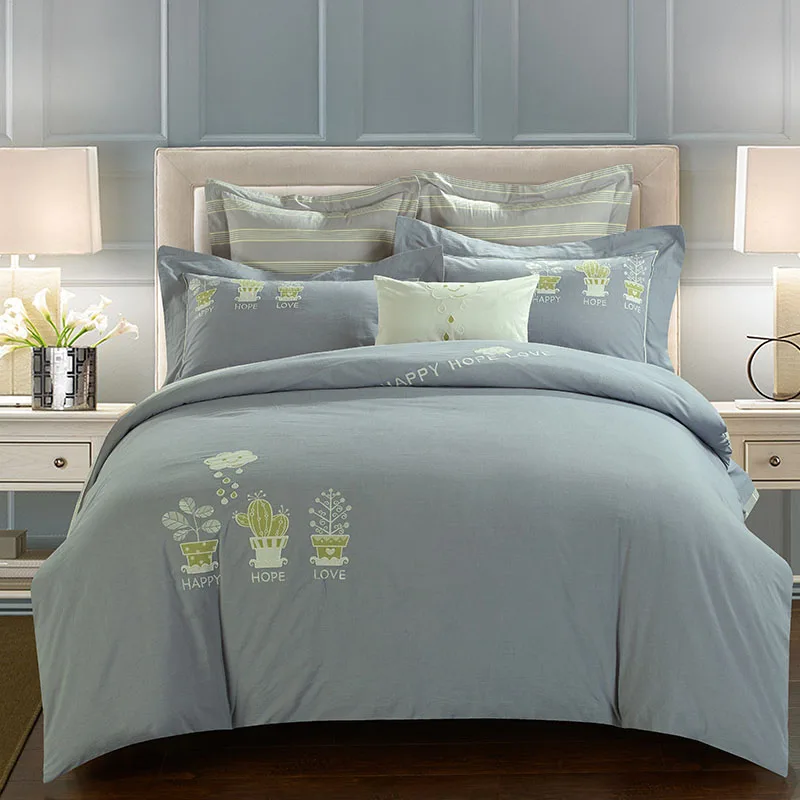 

cactus Bonsai luxury embroidery 100% cotton 4PCS bedding sets/solid color wash cotton duvet cover flat sheet pillowcase