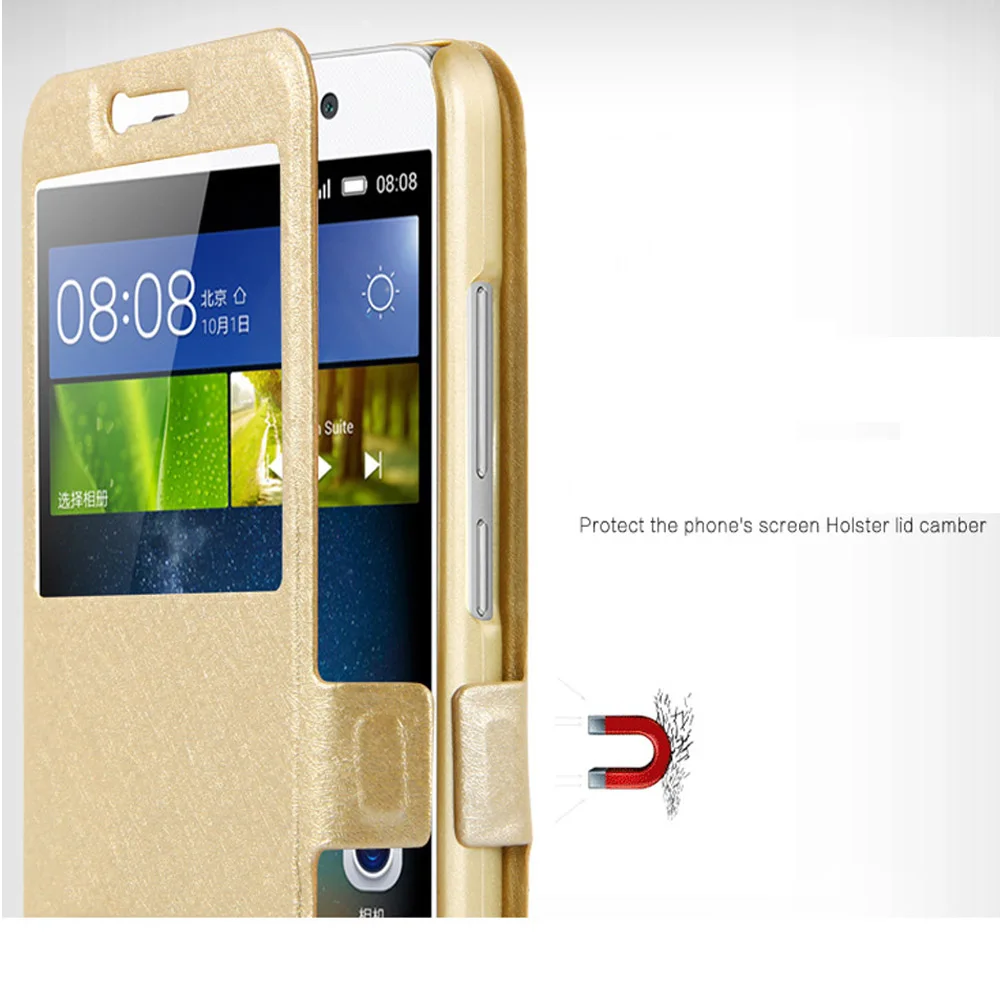 Флип чехол для HUAWEI Y6 pro TIT U02 кожаный с двумя окошками Huawei Enjoy 5 Honor Holly 2 Plus 4C pro|case