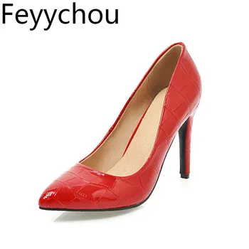 

Women Shoes Summer Square High Heel Women Pumps PU leather Pointed Toe Black Ladies Wedding Woman Shoes Size 34-43