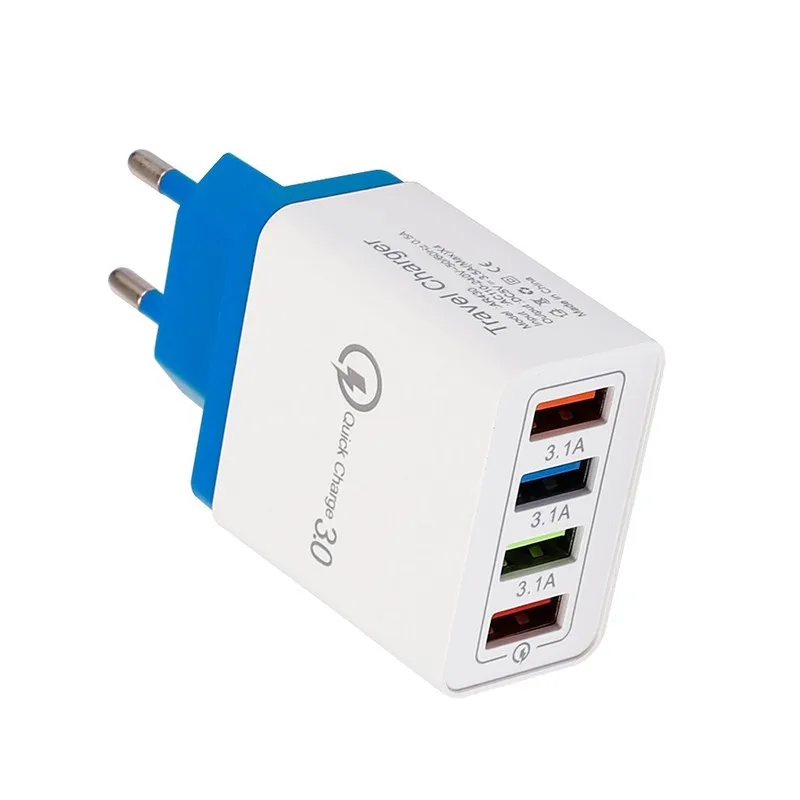4 usb порта зарядное устройство для быстрой зарядки 3,0 для Redmi Note 5A 4X huawei/samsung Fast Chager адаптер Универсальное дорожное настенное зарядное устройство EU - Тип штекера: blue