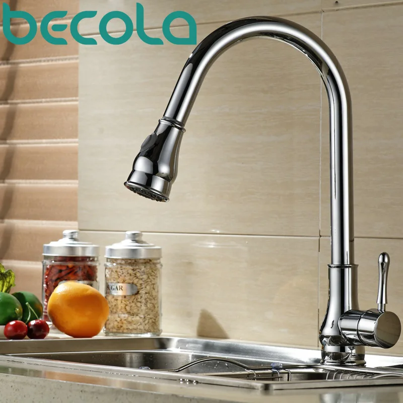 Free Shipping Becola New Design Pull Out Kitchen Faucet Brass Chrome Kitchen Mixer Swivel Sink Tap B-9206C