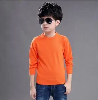 O Neck Orange Коллекция года, Весенняя детская одежда свитер для мальчиков однотонный Повседневный узкий вязаный свитер с длинными рукавами для мальчиков детская рубашка - Цвет: O Neck Orange