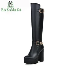 ZALAVOR/женские зимние сапоги на высоком каблуке обувь на высокой платформе с металлической пряжкой женские модные теплые Ботфорты размер 34-39