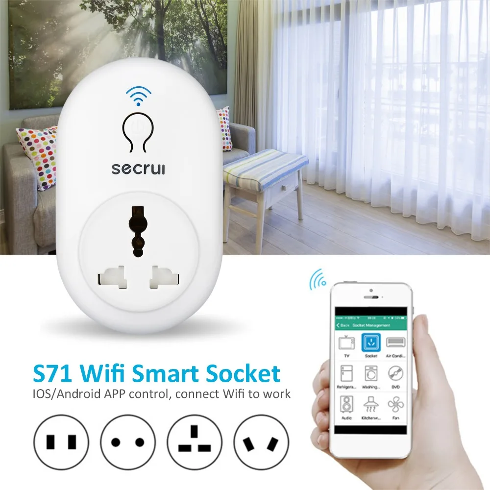 

SECRUI S72 Wireless Remote Wifi Plug Socket Switch Smart Power Plug 433MHz Standard for Home Security Alarm System
