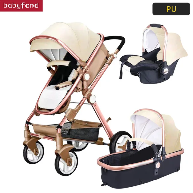 Golden baby Luxury Baby stroller high landscape baby Carriage Leather 3