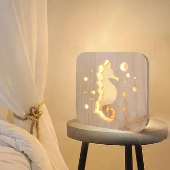 

Wooden Seahorse Night Light USB LED Desk Table Lamp Decorative Lighting Gift