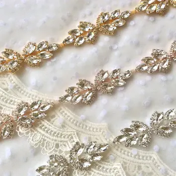 

5Yards Luxury Rose Gold Crystal Rhinestone Trim Bridal Trim Silver Crystal Chain Rhinestone Applique Rose Gold Trimming
